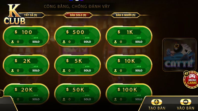 Bài Catte sử dụng bộ bài Tây 52 lá, thường dành cho 2 đến 6 người