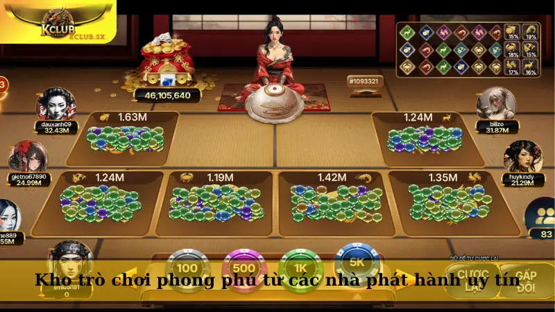 Kho trò chơi phong phú từ các nhà phát hành uy tín