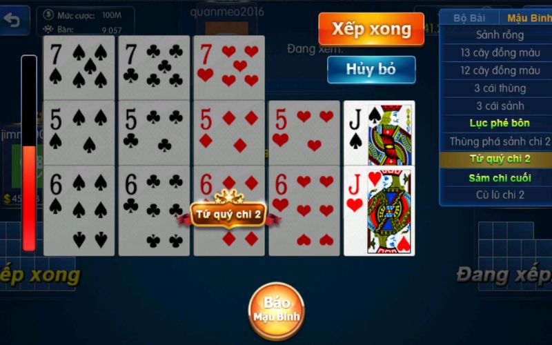 tính năng gợi ý xếp bài trong game mậu binh